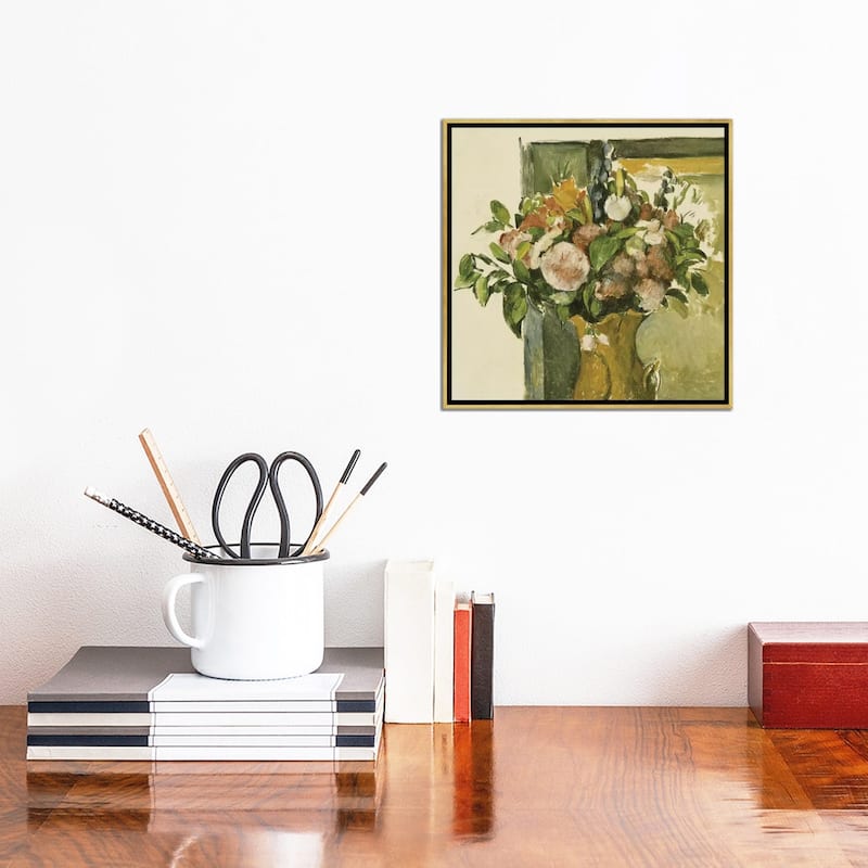 iCanvas "Flowers in a Vase " by Paul Cezanne Framed Canvas Print Bed
